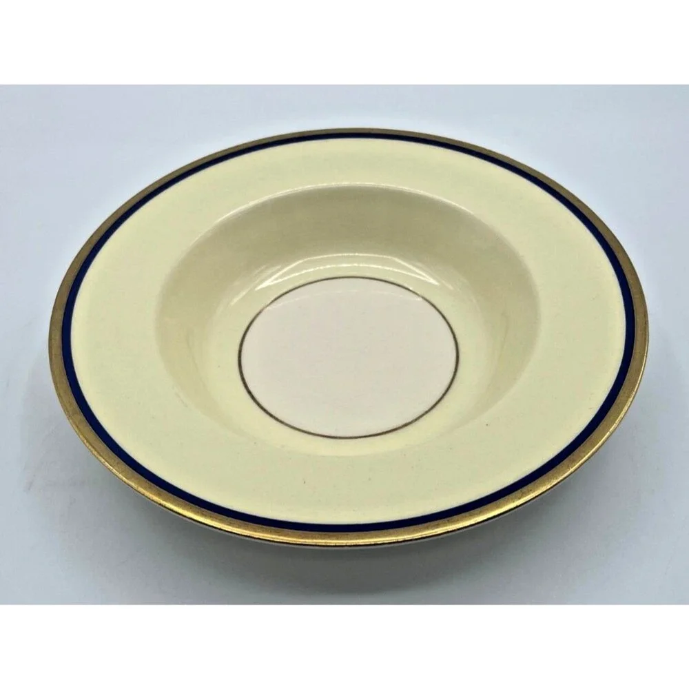 Myott Staffordshire England Cream Soup Bowls Set of 2 Cobalt Blue & Gold Rim